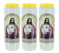 3 Bougies de Neuvaine Sacré Coeur de Jésus 17,5 cm - Bougie Neuvaine - Culte Chrétien en Cire végétale