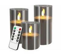 3 bougies LED en cire en 3 tailles avec photophore fumé Britesta