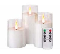 3 bougies LED en cire en 3 tailles télécommandées avec photophore transparent Britesta