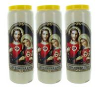 3 Bougies neuvaine les Coeurs Unis 17,5cm - Bougie Neuvaine - Culte Chrétien en Cire végétale