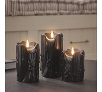 Lights4fun TruGlow® Lot de 3 Bougies sans Flamme à LED Blanc Chaud à Piles en Cire Véritable Noire Effet Fondu avec Minuterie et Télécommande Décoration d'Halloween pour Intérieur