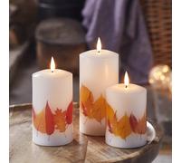 3 Bougies Piliers TruGlow à Motif Feuilles d'Automne