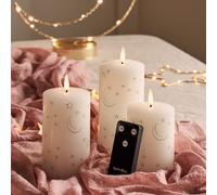 3 Bougies Piliers TruGlow® à Motif Lunes et Étoiles