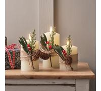 3 Bougies Piliers TruGlow® avec Feuillages d'Hiver et Télécommande