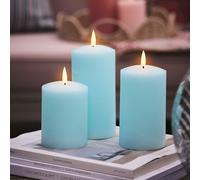 3 Bougies Piliers TruGlow® Bleu Clair avec Télécommande