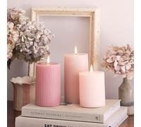 3 Bougies Piliers TruGlow® Rose Pâle à LED