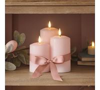 3 Bougies Piliers TruGlow® Rose Pastel avec Télécommande