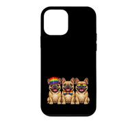 3 Bouledogues Français Alignés Chiens Drapeau Arc-en-Ciel Coque pour iPhone 12 Mini