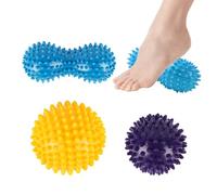 3 boules de massage avec pointes : boule en forme d'arachide, boules de crosse pour fasciite plantaire et points de déclenchement