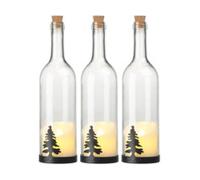 3 bouteilles de vin décoratives avec bougie LED vacillante - Sapin Lunartec