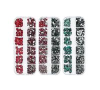 3 Box 12 Grid Mixed Flat Bottom Glass Shaped Drill Diy Design Manicure Tools Red