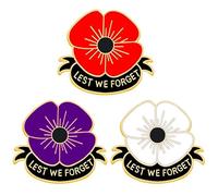 3 broches coquelicot en métal, 1 rouge, 1 violet et 1 blanc combinaison fleur, broche « Let Us Not Forget The Veterans Day Memorial Day »