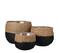 3 Cache-Pots En Jonc De Mer Noir Et Marron H24 Noir