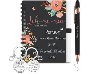 3 Cadeaux De Remerciement Pour Enseignants Maternelle Cahier À Spirale Fleuri Stylo À Bille Rétractable Porte Clés Cadeau D'adieu Pour Crèches Fin D'année