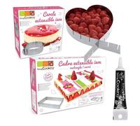 3 cadres pâtisserie extensibles coeur, cercle & rectangle + stylo glaçage noir Youdoit