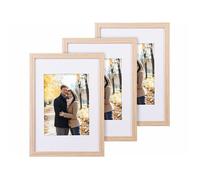 3 cadres photo A4 en bois et verre acrylique - aspect chêne clair
