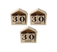 3 calendriers perpétuels en bois maisonnette - 7,3 x 8 x 3,4 cm