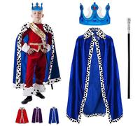 3 Cape de Prince Enfants - Manteau Royal, Couronne Roi Reine, Sceptre - Déguisement Prince - Costume Médiéval Enfant - Pour cosplay, Soirée à thème, Halloween-Pour Garçons et Filles 90cm