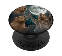3 Capybaras Lune Hurlant Tête de Capybara Mème Drôle PopSockets PopGrip Adhésif