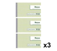 3 carnets de reçus - 10,5x18cm - Autocopiant - Dupli - 50 feuilles - Exacompta - 23170E