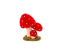 Chaks 10490, Trois Champignons Rouges à Pois factices bombés sur Socle Bois 15cm