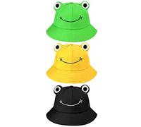 3 Chapeaux de Seau de Grenouille Mignons (Vert, Noir, Jaune, Adulte)