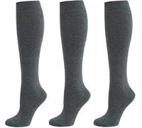 3 Chaussettes hautes filles riches en coton pour l'école - Chaussettes d'uniforme scolaire rentrée des classes pour fête, ajustement confortable, chaussettes hautes d'école pour enfants, gris, 11-15
