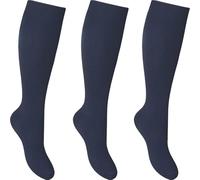 3 Chaussettes hautes filles riches en coton pour l'école - Chaussettes d'uniforme scolaire retour à l'école pour fête, ajustement confortable, chaussettes hautes d'école pour enfants, bleu marine, 11