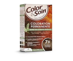 3 CHENES Coloration Permanente 7B Marron Caramel Sans Ammoniaque - Kit Complet Color & Soin - 180 g - Teinture Végétale pour Cheveux avec Baume Capillaire et Gants - Lot de 2