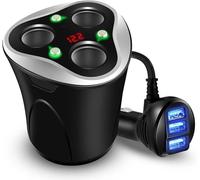 3 Cigarette Lighter Socket Adapter + 3 Usb Ports Car Charger 120 W 12/24 V With Led Voltage Display Separate On/Off Switch For Gps Mobile Phone & Car Camera (Black)