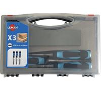 Leman Machine – Coffret 3 ciseaux à bois 780.500.03 – manche bi-matière et 1 pierre