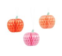 3 Citrouilles en papier alvéolé 24 cm pastel
