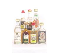 3 lcools divers lot de 7 mignonnettes calvados grappa anis vodka ron blanco alcool années 80