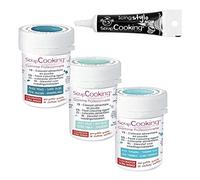 3 colorants alimentaires Bleu des mers + Stylo de glaçage noir
