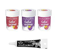 3 colorants alimentaires framboise, mûre & fraise + Stylo glaçage noir