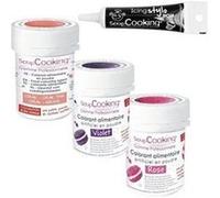 3 colorants alimentaires rose-violet-corail + stylo glaçage noir G