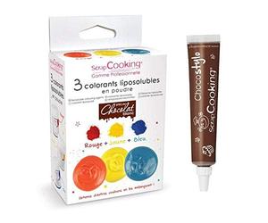 3 colorants liposolubles en poudre + 1 Stylo chocolat