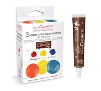 3 colorants liposolubles en poudre + 1 Stylo chocolat Scrapcooking