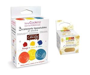 3 colorants liposolubles en poudre + paillettes dorées