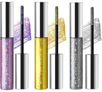 3 Colors Glitter Eyeshadow Mascara,Lengthening Volume Curling Mascara,Sparkly Silver/Gold/Purple Diamond Mascara,Waterproof Colored Eyelashes For Lashes Stage Use