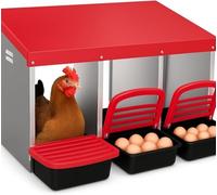 3-Compartment Metal Chicken Nesting Box with Roll Out Egg Collection and Swing Perch - Ventilated Poultry House Equipment for Chicken Coops, Easy Egg Laying and Protection - Red