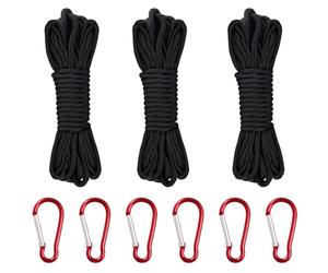 3 Corde en Nylon, 10M Corde de Rappel, Noir Polypropylène Corde, Corde de Flottaison, Corde d'ancrage avec 6 Boucles d'alpinisme, Brins en Nylon Corde Multifonction pour Camping Extérieur DIY