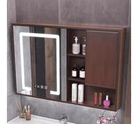 3 Couches LED Armoire Miroir Salle De Bain avec Affichage De L'heure Et De La Température,Bois Massif HD Meuble Miroir Salle De Bain avec Anti-buée Meuble Mural Salle De Bain Facile À Installer