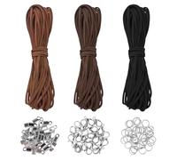 3 Couleurs Ficelle en Cuir pour Bijoux, 10 m x 3 mm Cordon en Cuir avec 100 Fermoirs et Extrémités, Cordons en Daim Synthétique, pour Lacets de Chaussures, Fabrication de Bijoux, Colliers, Perles