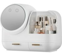 3 couleurs LED Light HD Mirror Cosmetic Box Organiseur cosmétique Grande capacité Boîte de rangement maquillage Recharge USB (Blanc)