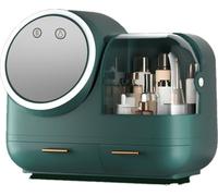3 couleurs LED Light HD Mirror Cosmetic Box Organiseur cosmétique Grande capacité Boîte de rangement maquillage Recharge USB (Vert)