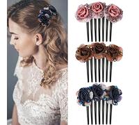3 Couleurs Peigne Latéral en Acrylique Peigne de Cheveux Côté Peignes Ensemble Peigne Peigne à Cheveux Vintage Côté Clip Mariage Noce Accessoires de Cheveux Fleurs Femmes Filles 11cm Rose Bleu Marron