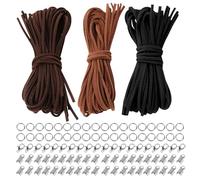 3 Couleurs Plat Laniere Cuir, 10 m x 3 mm Cordon Cuir pour Collier avec Fermeture pour Bricolage Artisanat Porte-Clés Bracelets Lacets Emballages Cadeaux (Kaki, Marron, Noir)