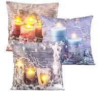3 coussins déco de Noël à LED, fonctionnement à piles, 45 x 45 cm [infactory]
