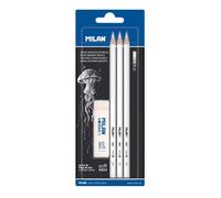 3 crayons de couleur blanc + 1 gomme MILAN